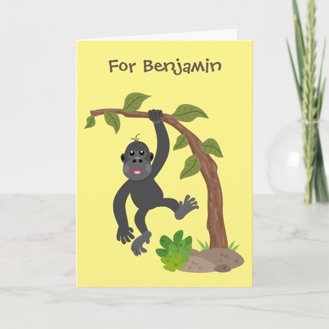 Cute funny baby gorilla cartoon illustration card (Front)