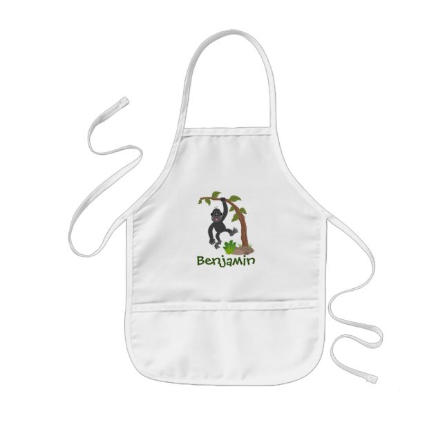 Cute funny baby gorilla cartoon illustration kids' apron (Front)