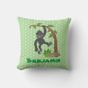 Cute funny baby gorilla cartoon illustration throw pillow