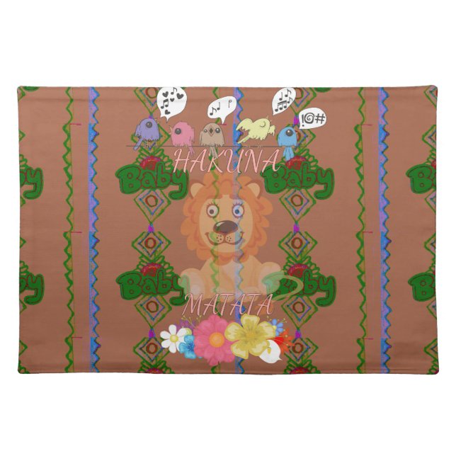 Cute Funny Baby Lion King: Hakuna Matata Design Cloth Placemat (Front)