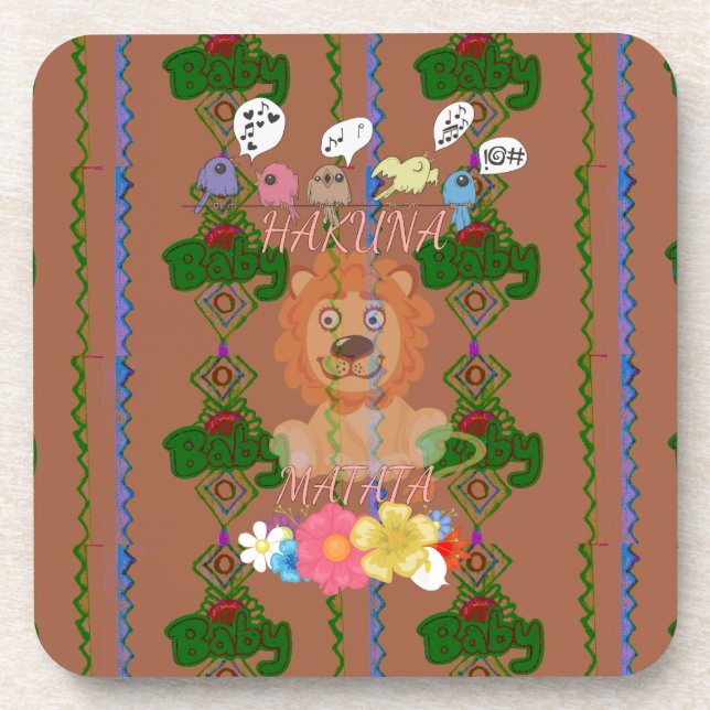 Cute Funny Baby Lion King: Hakuna Matata Design Coaster (Front)