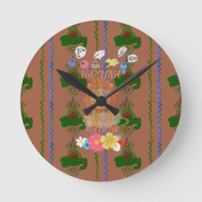 Cute Funny Baby Lion King: Hakuna Matata Design Round Clock (Front)