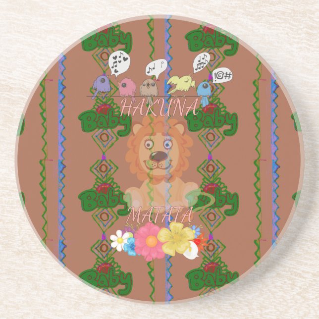 Cute funny Baby Lion King Hakuna Matata latest edg Sandstone Coaster (Front)