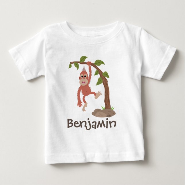 Cute funny baby orangutan cartoon illustration baby T-Shirt (Front)