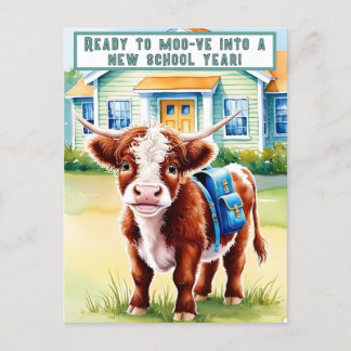 Cute, Funny Back to School Cow Holiday Postcard