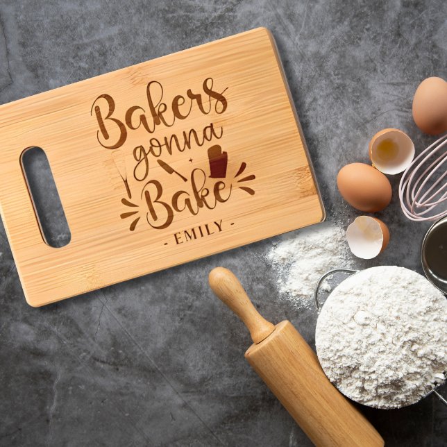 Cute Funny Bakers Gonna Bake Personalized Baker's Engraved Cutting Board (Creator Uploaded)
