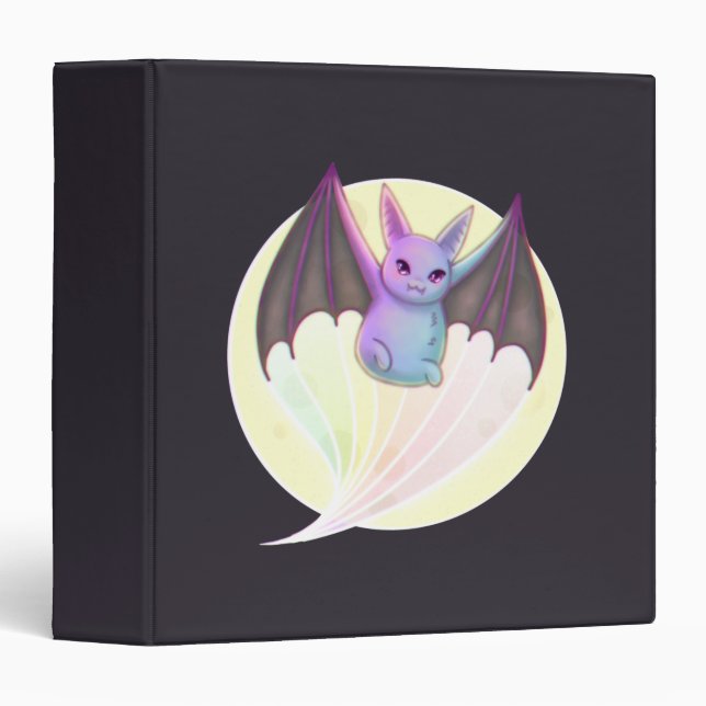 Cute Funny Bat Flying Over Full Moon 3 Ring Binder (Front/Spine)