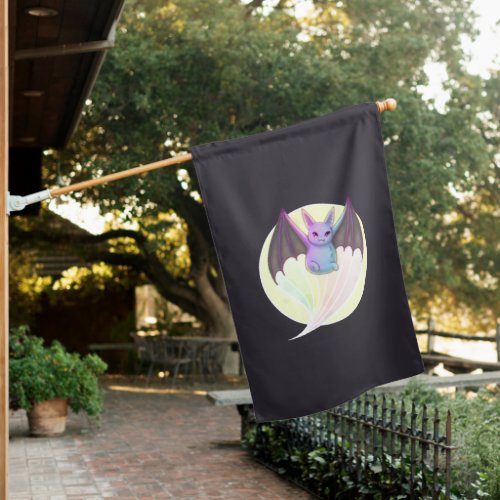 Cute Funny Bat Flying Over Full Moon House Flag