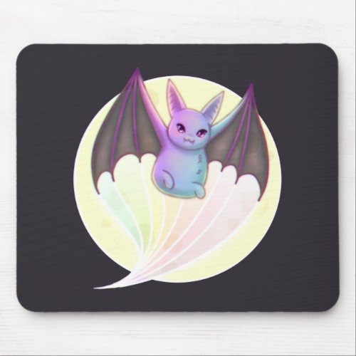 Cute Funny Bat Flying Over Full Moon Mouse Pad