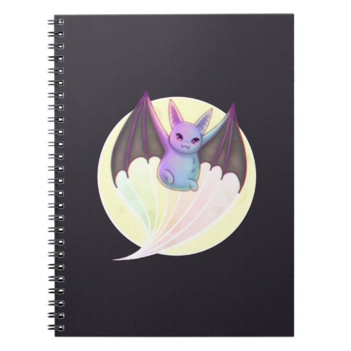 Cute Funny Bat Flying Over Full Moon Notebook