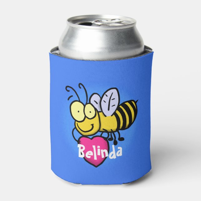 Cute, funny bee cartoon can cooler (Can Front)