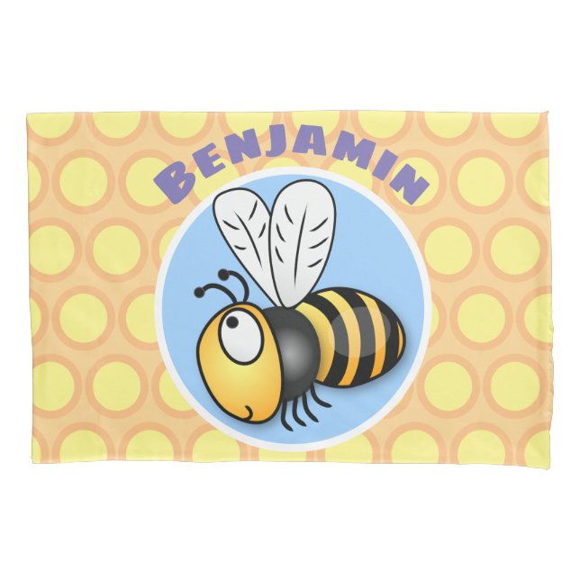 Cute funny bee cartoon illustration pillow case (Front)