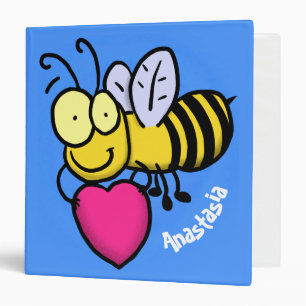 Cute funny bee with heart cartoon illustration 3 ring binder