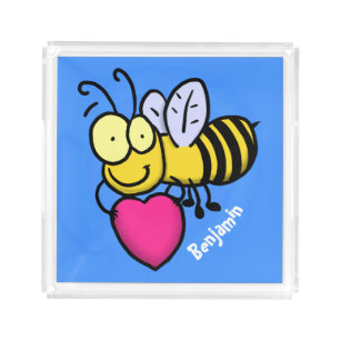 Cute funny bee with heart cartoon illustration acrylic tray