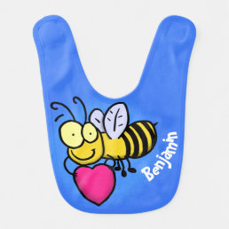 Cute funny bee with heart cartoon illustration baby bib