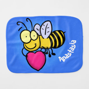 Cute funny bee with heart cartoon illustration baby burp cloth