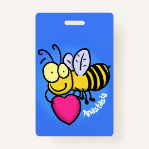 Cute funny bee with heart cartoon illustration badge