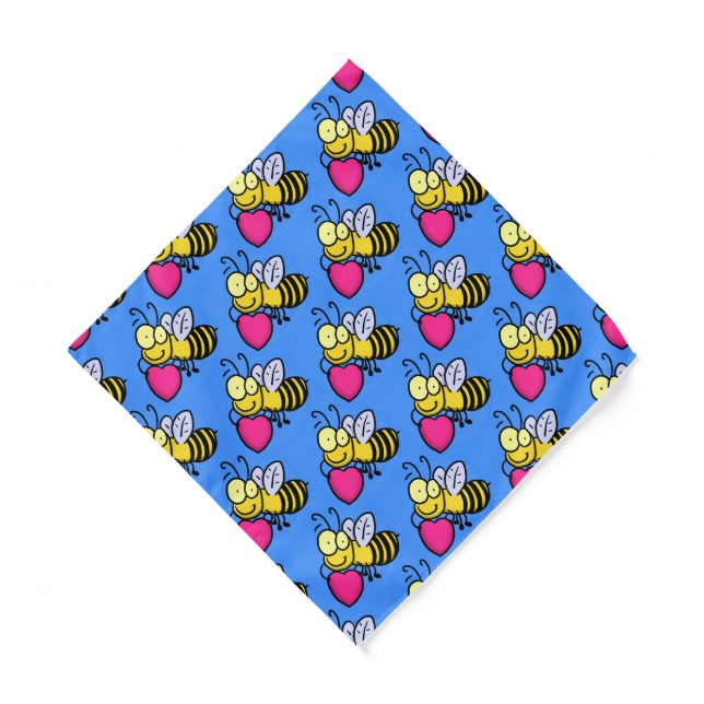 Cute funny bee with heart cartoon illustration  bandana (Front)