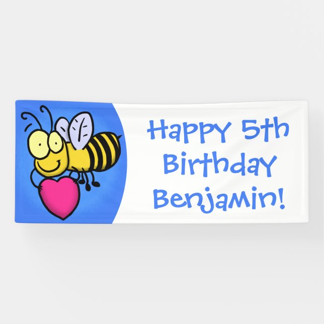 Cute funny bee with heart cartoon illustration banner (Horizontal)