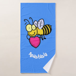 Cute funny bee with heart cartoon illustration bath towel set