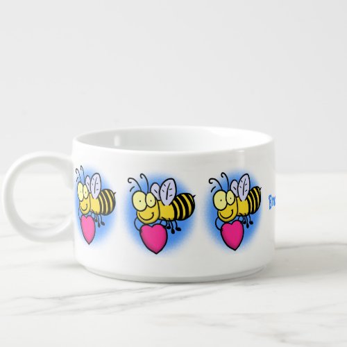 Cute funny bee with heart cartoon illustration bowl