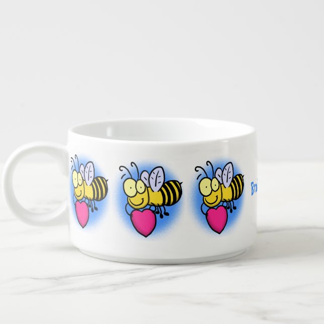 Cute funny bee with heart cartoon illustration bowl (Right)