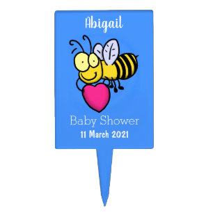 Cute funny bee with heart cartoon illustration cake topper
