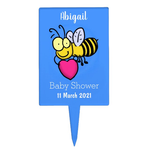 Cute funny bee with heart cartoon illustration cake topper (Front)