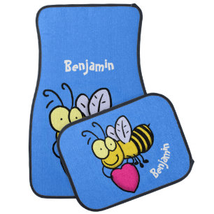 Cute funny bee with heart cartoon illustration car floor mat