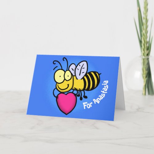 Cute funny bee with heart cartoon illustration card