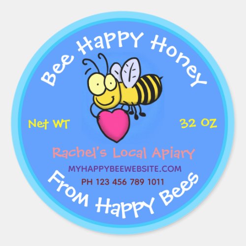 Cute funny bee with heart cartoon illustration classic round sticker