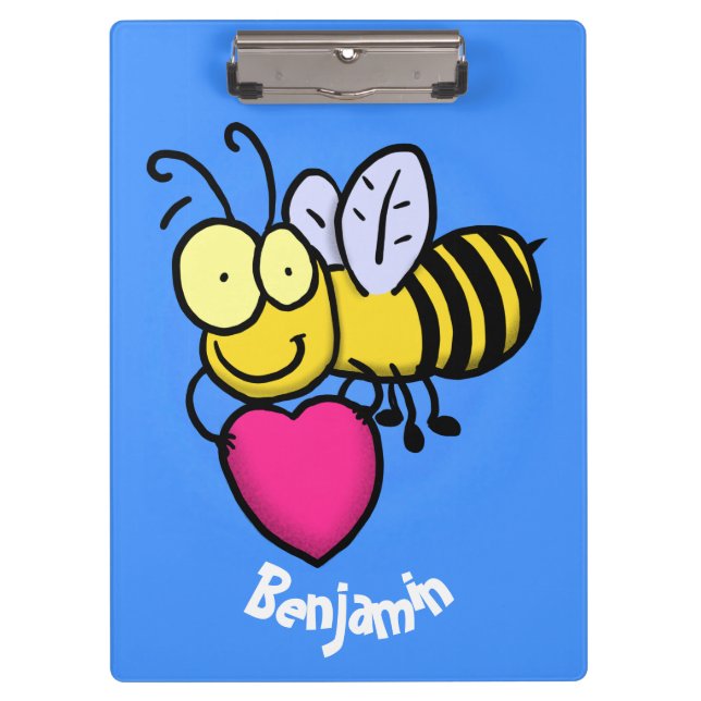 Cute funny bee with heart cartoon illustration clipboard (Front)
