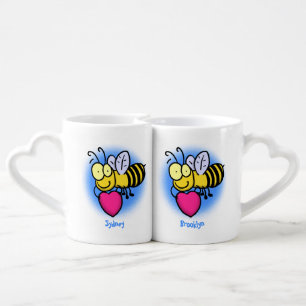 Cute funny bee with heart cartoon illustration coffee mug set