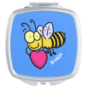 Cute funny bee with heart cartoon illustration compact mirror
