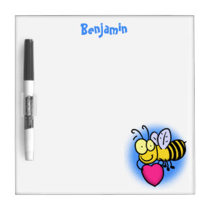 Cute funny bee with heart cartoon illustration dry erase board