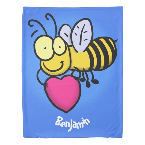 Cute funny bee with heart cartoon illustration duvet cover