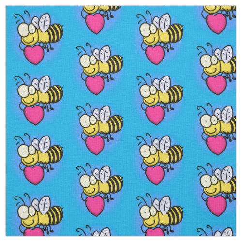 Cute funny bee with heart cartoon illustration fabric