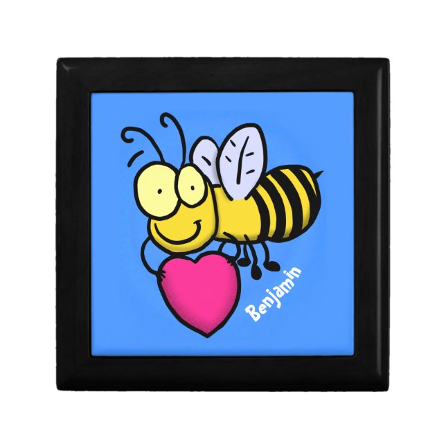 Cute funny bee with heart cartoon illustration gift box (Front)