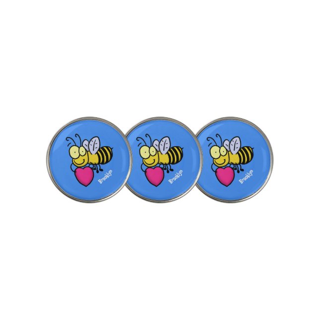 Cute funny bee with heart cartoon illustration golf ball marker (3 Up)