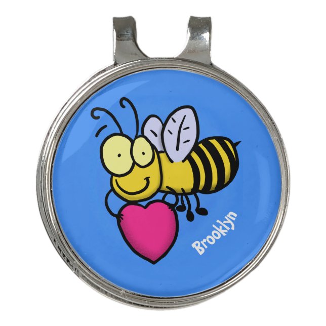 Cute funny bee with heart cartoon illustration golf hat clip (Front)
