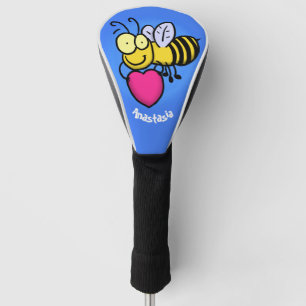 Cute funny bee with heart cartoon illustration golf head cover