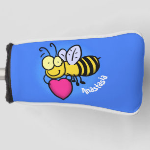 Cute funny bee with heart cartoon illustration golf head cover