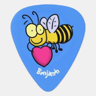 Cute funny bee with heart cartoon illustration  guitar pick