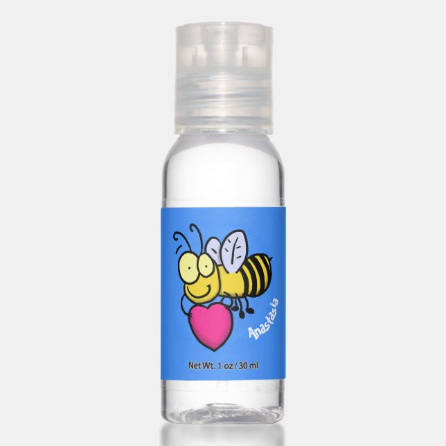 Cute funny bee with heart cartoon illustration hand sanitizer (Front)