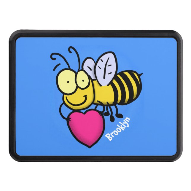 Cute funny bee with heart cartoon illustration hitch cover (Front)