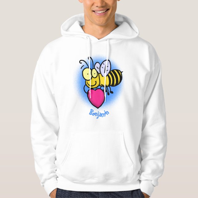 Cute funny bee with heart cartoon illustration hoodie (Front)