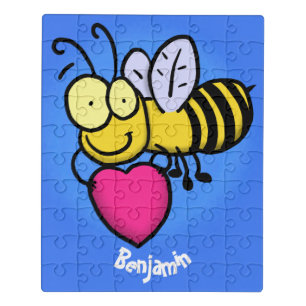 Cute funny bee with heart cartoon illustration jigsaw puzzle