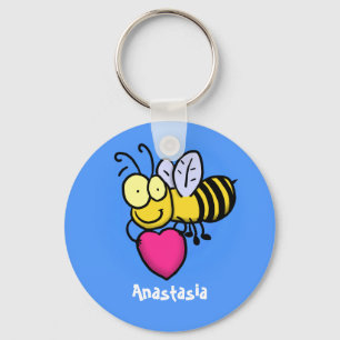 Cute funny bee with heart cartoon illustration keychain