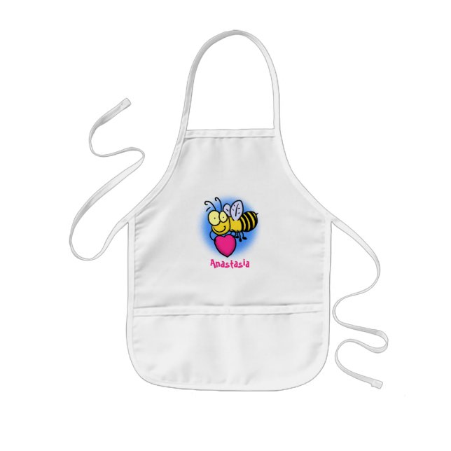 Cute funny bee with heart cartoon illustration kids' apron (Front)