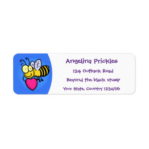 Cute funny bee with heart cartoon illustration label